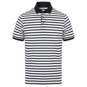 Front Row Mens Striped Jersey Polo Shirt / White/Navy